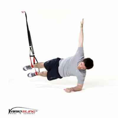 Sling-Trainer Bauchübung – Sidestaby ein Arm nach oben gestreckt