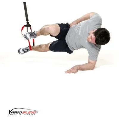 Sling-Trainer Übung – Sidestaby einbeinig oberes Knie anziehen